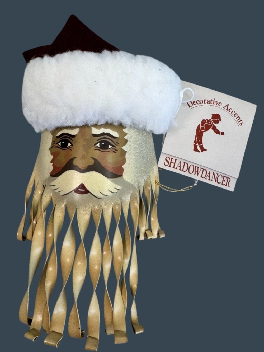 Signed Young 1996 Shadowdancer Santa Face Metal Ornament Gold Curled Beard 7" - Picture 2 of 7